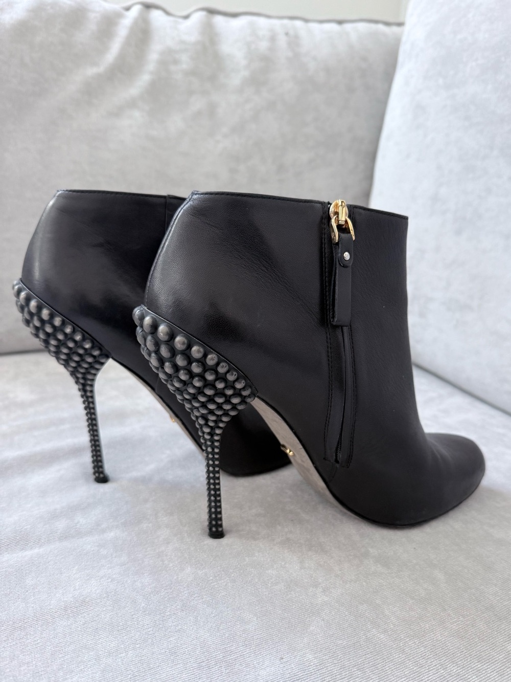 Sergio Rossi Black Leather Studded Stiletto Ankle Boots